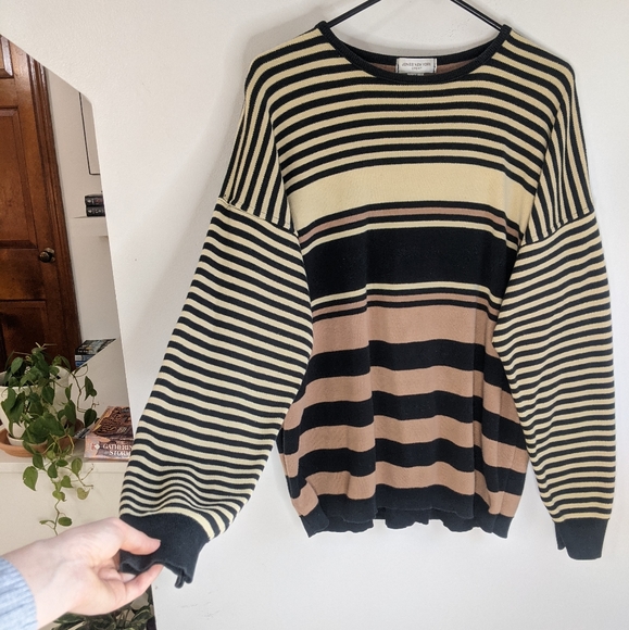 Vintage 90s Color Blocked Striped Oversized Sweater - Picture 5 of 9